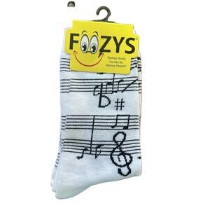 NWT Foozys White Musical Notes Pattern Crew Socks Women One Size